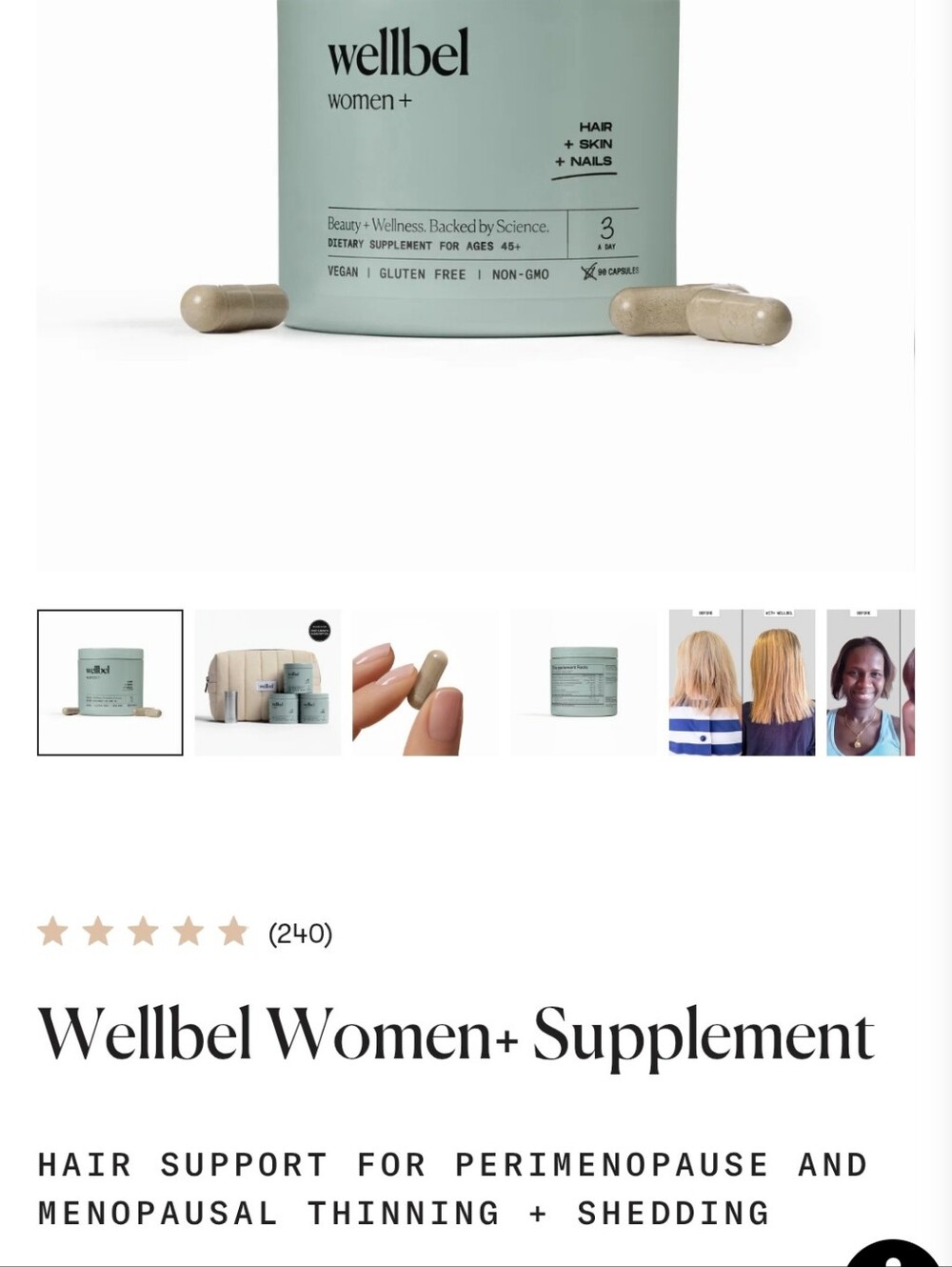 Wellbel Women+ Hair Thinning/Shedding Supplement - 4 Month Supply
